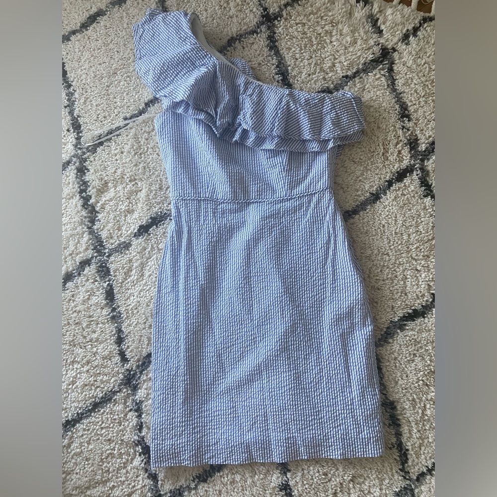 J.Crew seersucker one shoulder dress
